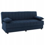 "ANDRI" three-seater sofa-bed, blue fabric, short legs, without arms