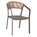 CHAMPAGNE COLORED ALUMINUM ARMCHAIR WITH BEIGE PE RATTAN BACK 45x63x82cm