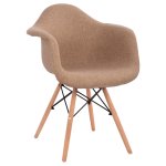 Designer shell chair MITRO with armrests and beige fabric seat