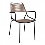 Modern outdoor and indoor armchair made of metal frame in black with knitted cord