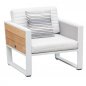 Preview: Outdoor Lounge Set "York" in weißem Aluminiumrahmen und Teakholz Elementen und weißem Polster mit 3-Sitzer Sofa