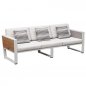 Preview: Outdoor Lounge Set "York" in weißem Aluminiumrahmen und Teakholz Elementen und weißem Polster mit 3-Sitzer Sofa