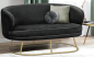 Preview: ARIEN two-seater sofa in black velvet with gold metal base