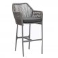 Preview: Barhocker "Baleric" aus Aluminium und Seilgeflecht in grau 74x113x55 cm