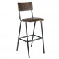 Preview: Bar stool "Skool Skai / beech" with synthetic leather seat, wooden back (beech) and metal frame in brown
