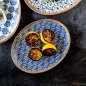 Preview: Bonna Calif Porzellanplatte oval weiß und blau mit Blumendesign 12 Set 24x14cm