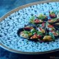 Preview: Bonna Calif Porzellanplatte oval weiß und blau mit Blumendesign 12 Set 19x11cm