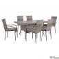 Preview: Esstisch-Set 7 Stk. mit Metalltisch 150x90 + Stühle Korb-Rattan-Futter in Grau Ideal für den Außenbereich