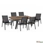 Preview: Esstisch-Set 7 Stk. | Tisch Polywood und Aluminiumrahmen | 6 Sessel aus Aluminiumrahmen professionelle Spezifikationen mit grauem Rahmen und schwarzem Textline-Sitz