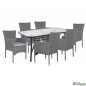 Preview: Esstisch Set aus Metall und Wicker in Farbe Grau