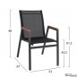 Preview: Dining table set with table made of a gray polywood surface + armchair in gray tone and fabric in black color