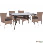 Preview: Esstisch aus Metall mit vier Sessel aus Wicker in Farbe Braun Mokka
