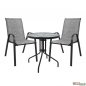 Preview: Outdoor-Esstisch-Set mit 1 Metall-Außentisch in grau-anthrazitfarbener Farbe mit eingebautem Sicherheitsglas | 2 Sessel in grau mit textilene
