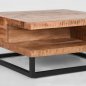 Preview: Couchtisch Cube 80x80x40 cm Raues Mangoholz | Schwarzes Metall