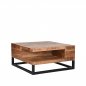Preview: Couchtisch Cube 80x80x40 cm Raues Mangoholz | Schwarzes Metall
