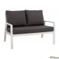 Preview: Two-seater sofa with aluminum frame in white color, seat and backrest made of textile fabric and fabric cushion in gray color.