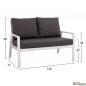 Preview: Two-seater sofa with aluminum frame in white color, seat and backrest made of textile fabric and fabric cushion in gray color.