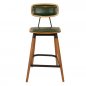 Preview: "Studo" bar stool made of green synthetic leather and frame made of oak and metal