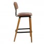 Preview: Barhocker "Studo" aus bordeaux rotem Kunstleder und Gestell aus Eiche und Metall