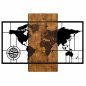 Preview: Wand Dekoration aus Holz mit Metall Weltkarte 85Χ58cm
