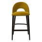 Preview: "Jyll" bar stool made of yellow gold velvet and legs made of black solid beech