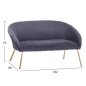 Preview: Sofa JOYCE mit Samtstoff in Grauton und Metallbeinen in Gold