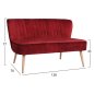 Preview: Zweisitzer ANDY Sofa mit Samtstoff in Rot und Holzbeinen in Naturton.