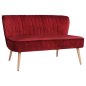 Preview: Zweisitzer ANDY Sofa mit Samtstoff in Rot und Holzbeinen in Naturton.
