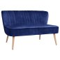 Preview: Zweisitzer ANDY Sofa mit Samtstoff in Farbe Blau und Holzbeinen in Naturton.