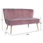 Preview: Zweisitzer ANDY Sofa mit Samtstoff in Rosé und Holzbeinen im natürlichen Farbton.