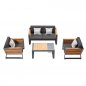 Preview: Outdoor-Set "New York" mit 2-Sitzer-Sofa schwarz Aluminium und Teakholz