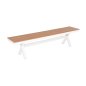 Preview: ALUMINIUMBANK WEISS MIT POLYWOOD-SITZ IN NATURHOLZFARBE 150x36x45Hcm