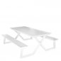 Preview: Gartenbank-Set in weiß aus Aluminium Tisch: W200xD87xH75cm Bank: W200xD29xH45cm