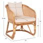 Preview: SESSEL NIKO RATTAN IN NATURPOLIERTER FARBE-WEIßE KISSEN 61x72x75-80Hcm