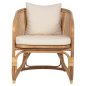 Preview: SESSEL NIKO RATTAN IN NATURPOLIERTER FARBE-WEIßE KISSEN 61x72x75-80Hcm