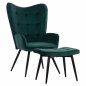 Preview: CRAWLEY ARMCHAIR WITH FOOTWEAR DARK GREEN VELVET 70x57x103 cm