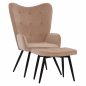 Preview: Homexperts Set Sessel & Hocker Ulla Sessel "Crawley" mit Fußhocker aus beigem Samt 70x57x103 cm