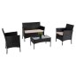 Preview: OUTDOOR-LOUNGE-SET 4-TLG. SYNTHETISCHES RATTAN IN SCHWARZ – KISSEN IN CAPPUCCINO