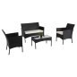 Preview: OUTDOOR-LOUNGE-SET 4-TLG. SYNTHETISCHES RATTAN IN SCHWARZ – KISSEN IN BEIGE
