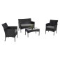 Preview: OUTDOOR-LOUNGE-SET 4-TLG. SYNTHETISCHES RATTAN IN SCHWARZ – KISSEN IN GRAU