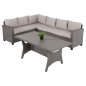 Preview: OUTDOOR-LOUNGE-SET RECHTES ECKENSOFA & TISCH GRAU SYNTHETISCHER RATTAN-KISSEN-PS-HOLZ