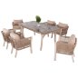 Preview: OUTDOOR-ESSZIMMER-SET 7-TEILIG ALUMINIUM IN BEIGE-HPL-GRAUEM MARMOR-CAPUCCINO-KISSEN UND SEIL