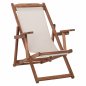 Preview: Klappbarer Liegestuhl "Lemnos" aus Walnuss mit PVC Stoff 2x1 aus Ekru 62,5x97x105cm
