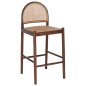 Preview: BARHOCKER BUCHE HOLZ WALNUSS RATTAN BEIGE HALBRUNDE RÜCKENLEHNE 46Χ48Χ94cm