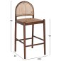 Preview: BARHOCKER BUCHE HOLZ WALNUSS RATTAN BEIGE HALBRUNDE RÜCKENLEHNE 46Χ48Χ94cm