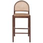 Preview: BARHOCKER BUCHE HOLZ WALNUSS RATTAN BEIGE HALBRUNDE RÜCKENLEHNE 46Χ48Χ94cm