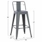 Preview: Mittelhoher Hocker "Melita" aus Metall mit Rückenlehne in grau 42x42x89,5 cm