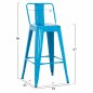 Preview: Mittelhoher Hocker "Melita" aus Metall mit Rückenlehne in blau 42x42x89,5 cm