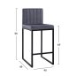 Preview: Barhocker PIPER aus Samt in Farbe Grau mit schwarzem Metallrahmen