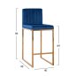 Preview: Barhocker PIPER aus Samt in Farbe Blau mit goldenem Metallrahmen